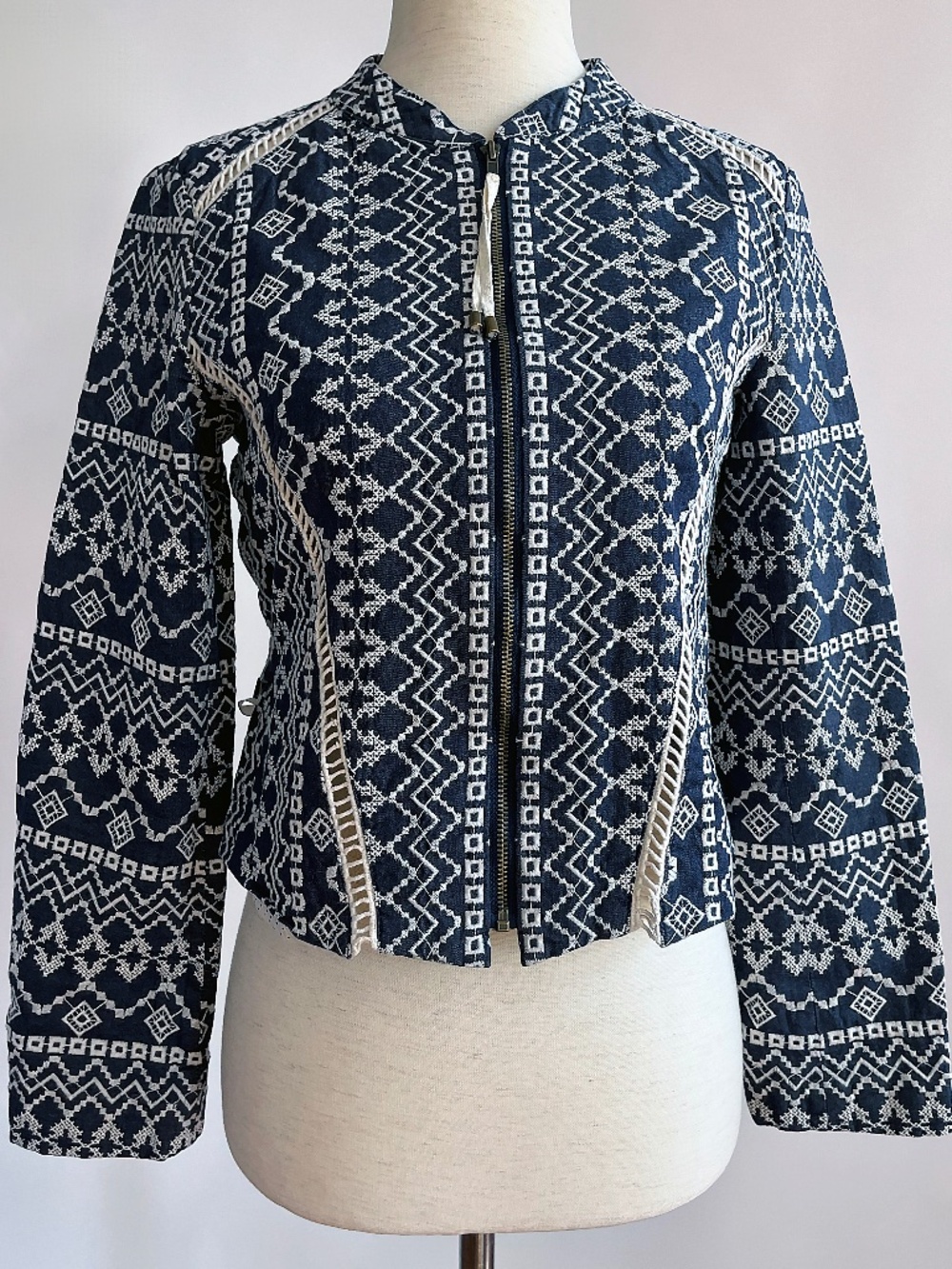 Nanette Lepore "Love Ladder" Embroidered Long Sleeve Crop Jacket Size 4